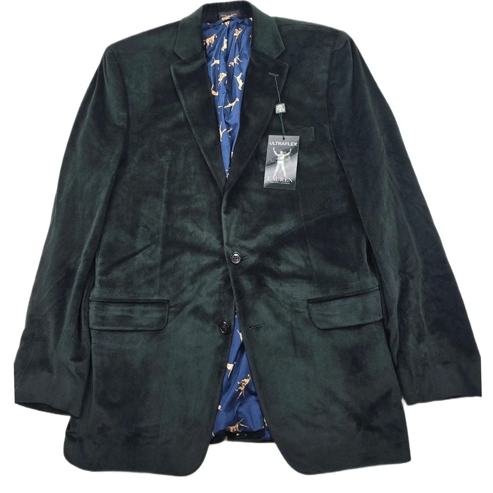 LRL Ralph Lauren Velvet Sport Coat Mens 42L Hunter Green UltraFlex Lexington NEW